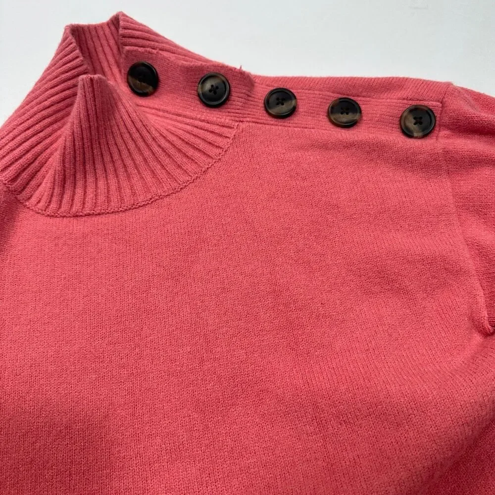 Anthropologie Margarita Tunic Sweater Button Shoulder Coral Pink Pullover Small